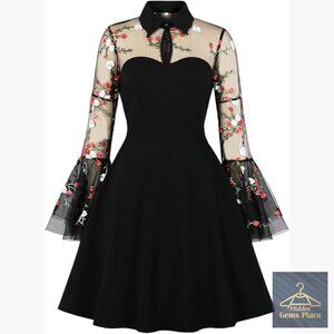 Vintage 1950s A-Line Prom Dress with Mesh Sleeves and Peter Pan Collar